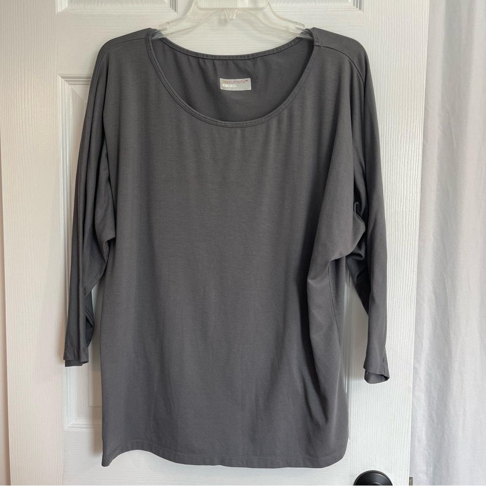 ROXY Athletix Charcoal Gray Slouchy Dolman Long Sleeve Top Oversized Yoga M